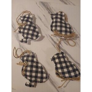 Christmas Ornaments  Primitive Handmade Gift Plaid Cottage Chick - Set of 4